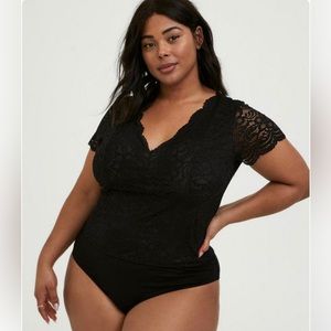 Black Lace V-Neck Body Suit | Torrid